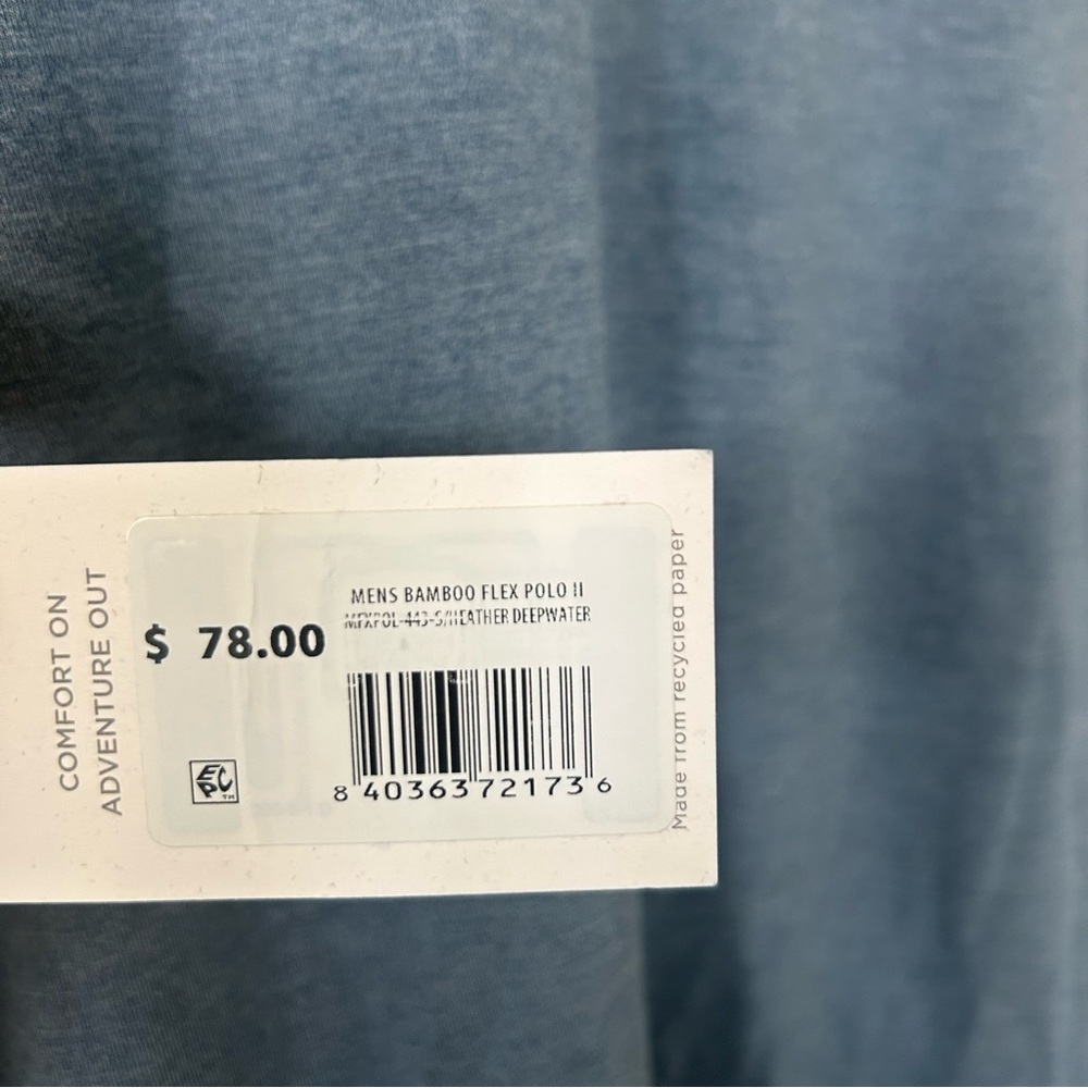 Free Fly Bamboo Flex Polo 2 Mens Small Deep Water Blue Performance NWT - Picture 6 of 6